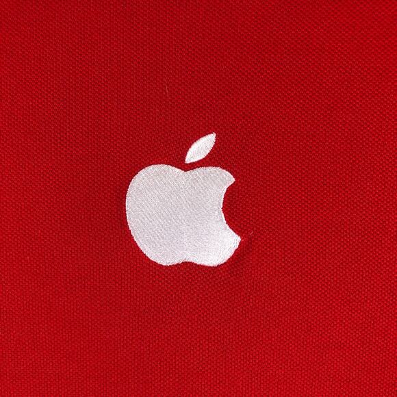Apple Computer Red White Holiday Embroidered Large Logo Store Employee Top Shirt - Picture 4 of 6